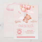 Convite Chá de Bebê da Ursinha Alice Kaart (Voorkant / Achterkant)