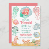 Convite de Aniversário da Sereia Kaart (Voorkant / Achterkant)