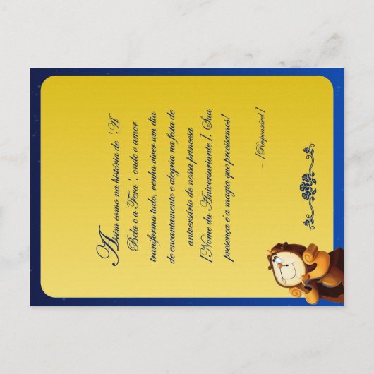 Convite de Aniversário Infantil da Bela e a Fera Uitnodiging Briefkaart (Achterkant)