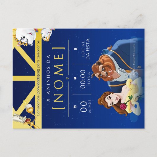 Convite de Aniversário Infantil da Bela e a Fera Uitnodiging Briefkaart (Voorkant)