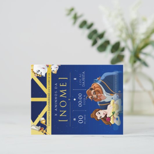 Convite de Aniversário Infantil da Bela e a Fera Uitnodiging Briefkaart (Staand voorkant)