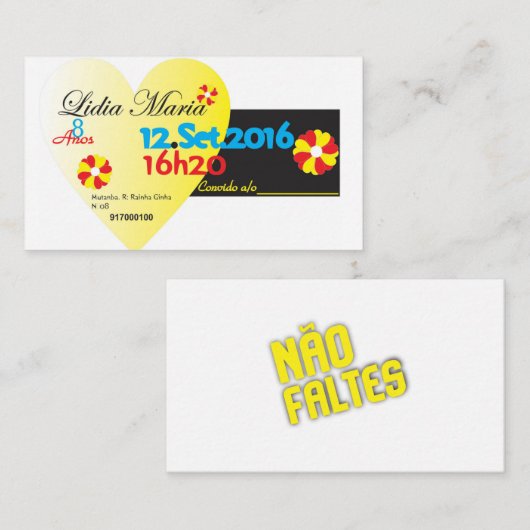 Convite de aniversario informatiekaartje (Voorkant / Achterkant)