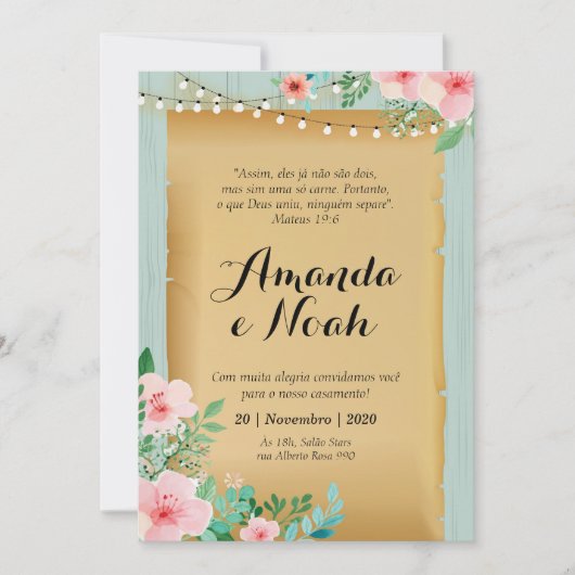 Convite de Casamento, amadeirado turquesa Kaart (Voorkant)