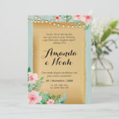 Convite de Casamento, amadeirado turquesa Kaart (Staand voorkant)