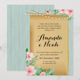 Convite de Casamento, amadeirado turquesa Kaart