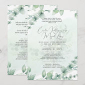 Convite de Casamento Folhas Verdes Portugees Kaart (Voorkant / Achterkant)