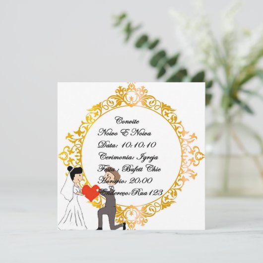 convite de casamento noivinhos kaart (Staand voorkant)