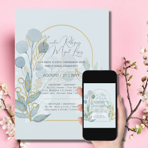 Convite de Casamento Ouro Azul Claro Portugees Kaart