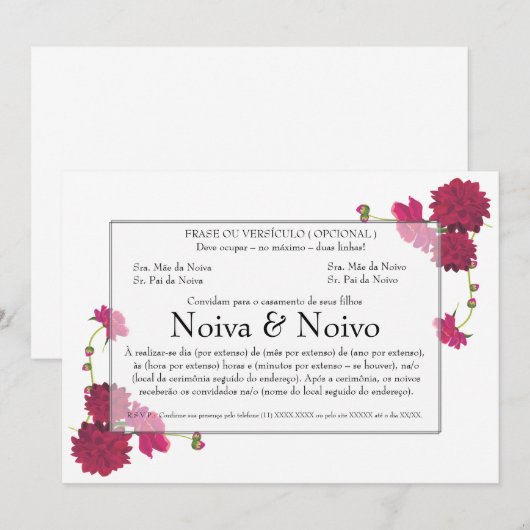 Convite de Casamento personalizável com flores. Kaart (Voorkant / Achterkant)