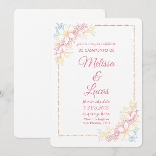 Convite de Casamento personalizável com flores. Kaart (Voorkant / Achterkant)