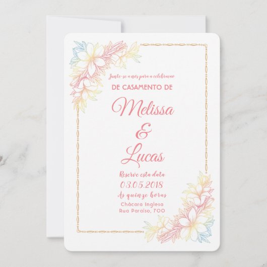 Convite de Casamento personalizável com flores. Kaart (Voorkant)