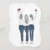 Convite Desenho Três Amigas com Vinho Kaart (Voorkant / Achterkant)