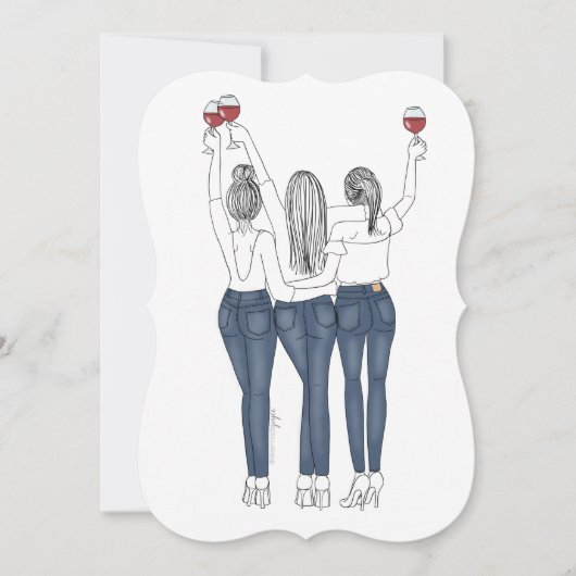 Convite Desenho Três Amigas com Vinho Kaart (Voorkant)