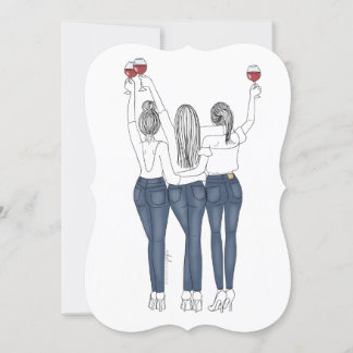 Convite Desenho Três Amigas com Vinho Kaart