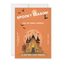 Convite Festa de Haloween Laranja com Mansão