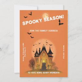 Convite Festa de Haloween Laranja com Mansão Kaart