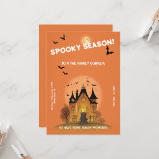 Convite Festa de Haloween Laranja com Mansão Kaart
