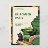 Convite Festa Halloween Caldeirão e Gato Preto Kaart (Voorkant / Achterkant)