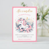 Convite Mágico Unicórnio Rosa em Português (Staand voorkant)