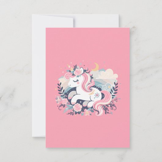 Convite Mágico Unicórnio Rosa em Português (Achterkant)
