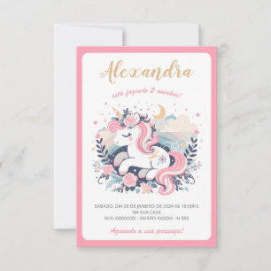 Convite Mágico Unicórnio Rosa em Português