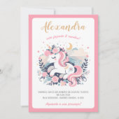 Convite Mágico Unicórnio Rosa em Português Kaart (Voorkant)