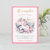 Convite Mágico Unicórnio Rosa em Português Kaart (Staand voorkant)