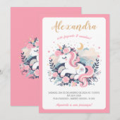 Convite Mágico Unicórnio Rosa em Português Kaart (Voorkant / Achterkant)