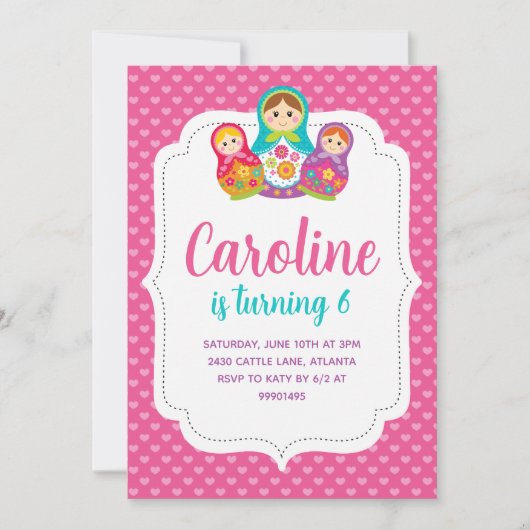 Convite Matryoshka, Festa de aniversário Kaart (Voorkant)