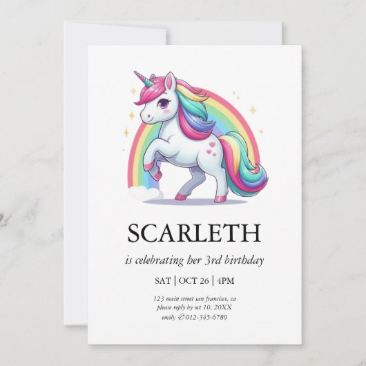 Convite Modern Cute Doodle Unicorn Stars Aniversár Kaart (Voorkant)