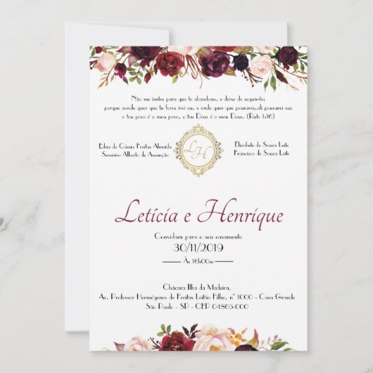 Convite para Casamento - Marsala | Frente Kaart (Voorkant)