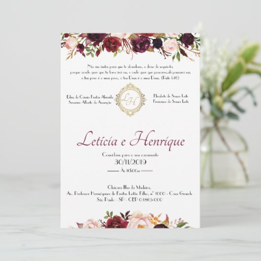 Convite para Casamento - Marsala | Frente Kaart (Staand voorkant)