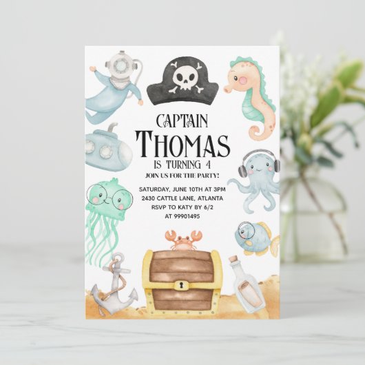 Convite Pirata, Convite De Aniversário Pirata Kaart (Staand voorkant)