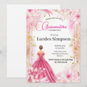 Convite Quinceañera invitation Floral Pink Kaart (Voorkant / Achterkant)