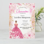 Convite Quinceañera invitation Floral Pink Kaart (Staand voorkant)