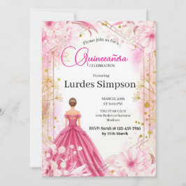 Convite  Quinceañera invitation  Floral Pink Kaart