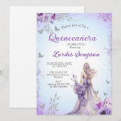 Convite Quinceañera invitation Purple and Silver Kaart (Voorkant / Achterkant)