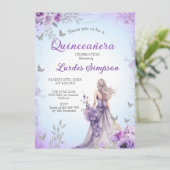 Convite Quinceañera invitation Purple and Silver Kaart (Staand voorkant)
