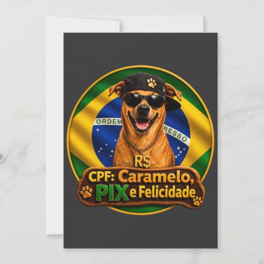 Convite Simples CPF Caramelo PIX e Felicidade Kaart (Voorkant)