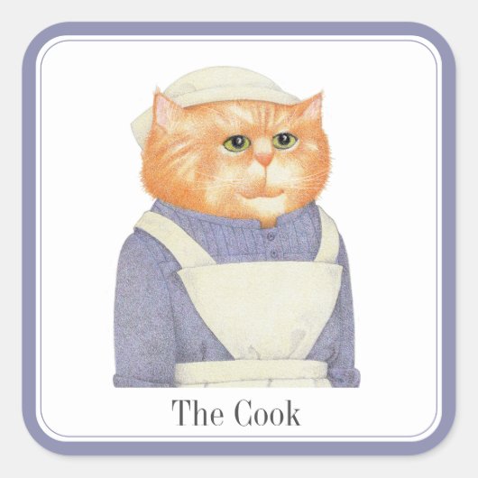 COOK CAT Grote vierkante Stickers + tekst (Voorkant)