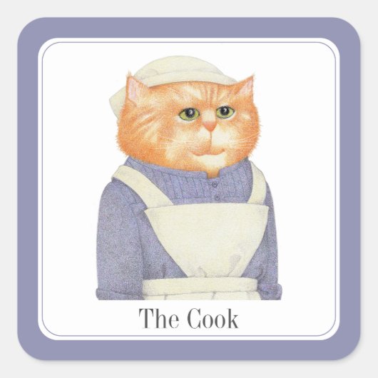 COOK CAT Kleine vierkante Stickers + tekst (Voorkant)