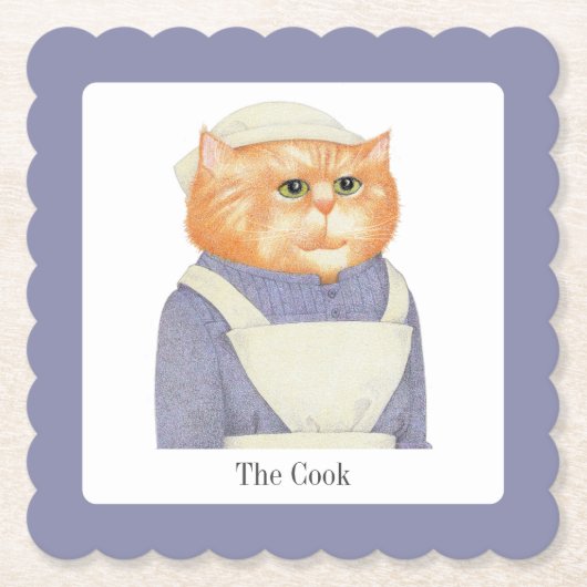 COOK CAT Scalloped Square Onderzetters + Tekst (Voorkant)