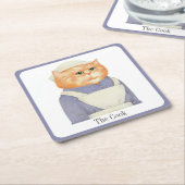 COOK CAT Vierkante Papier Onderzetters + Tekst (Schuin)