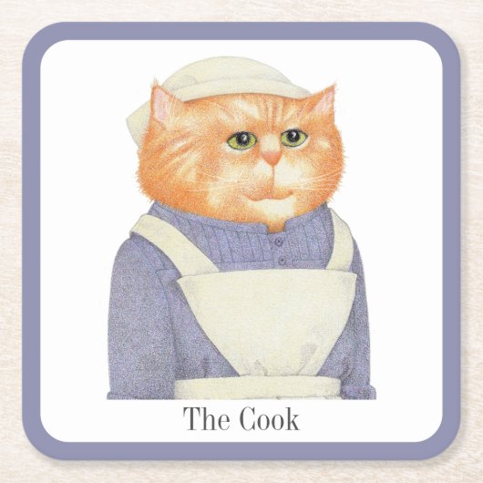 COOK CAT Vierkante Papier Onderzetters + Tekst (Voorkant)