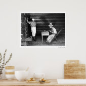 Cook die naar een cowboy speelkaarten kijkt poster (Keuken)