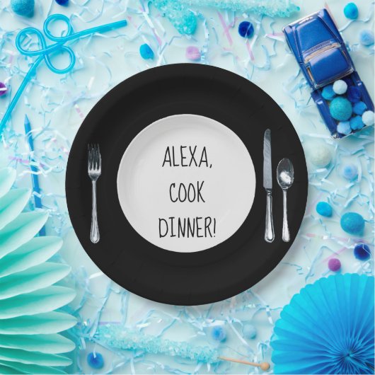 Cook Dinner Alexa, opdracht op wit bord (Feest)