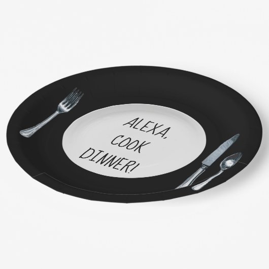 Cook Dinner Alexa, opdracht op wit bord (Gekanteld)