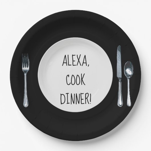 Cook Dinner Alexa, opdracht op wit bord (Voorkant)