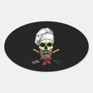 Cook Grill Master Chef Skull Face Halloween Gift Ovale Sticker