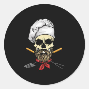 Cook Grill Master Chef Skull Face Halloween Gift Ronde Sticker